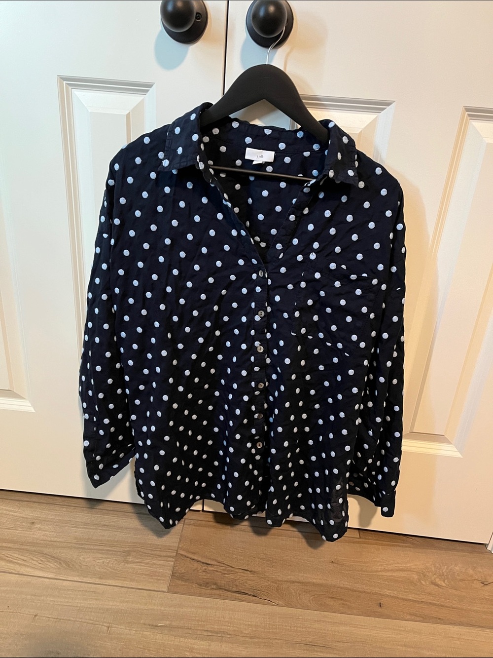 J. Jill Navy Blouse with Blue Polka Dots